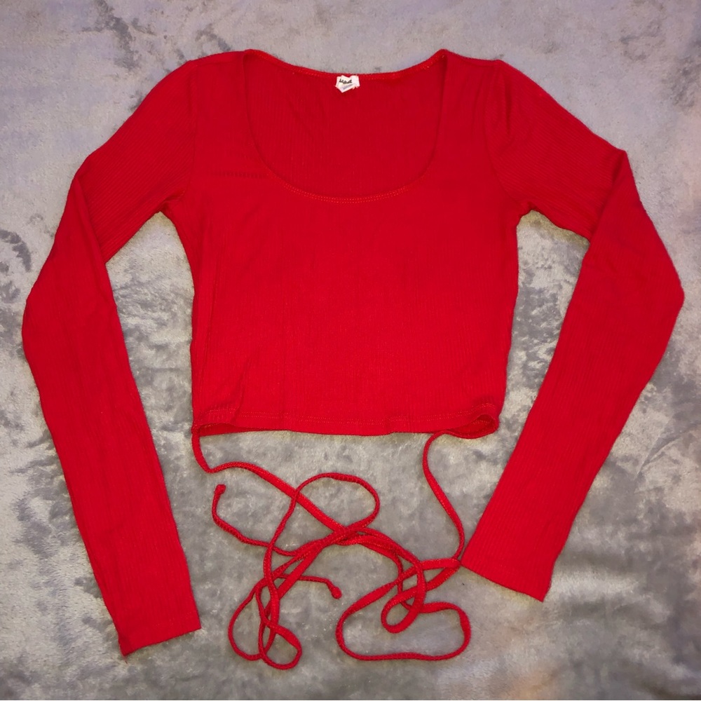 Garage dye wrap/ tie around red Crop top with long sleeves